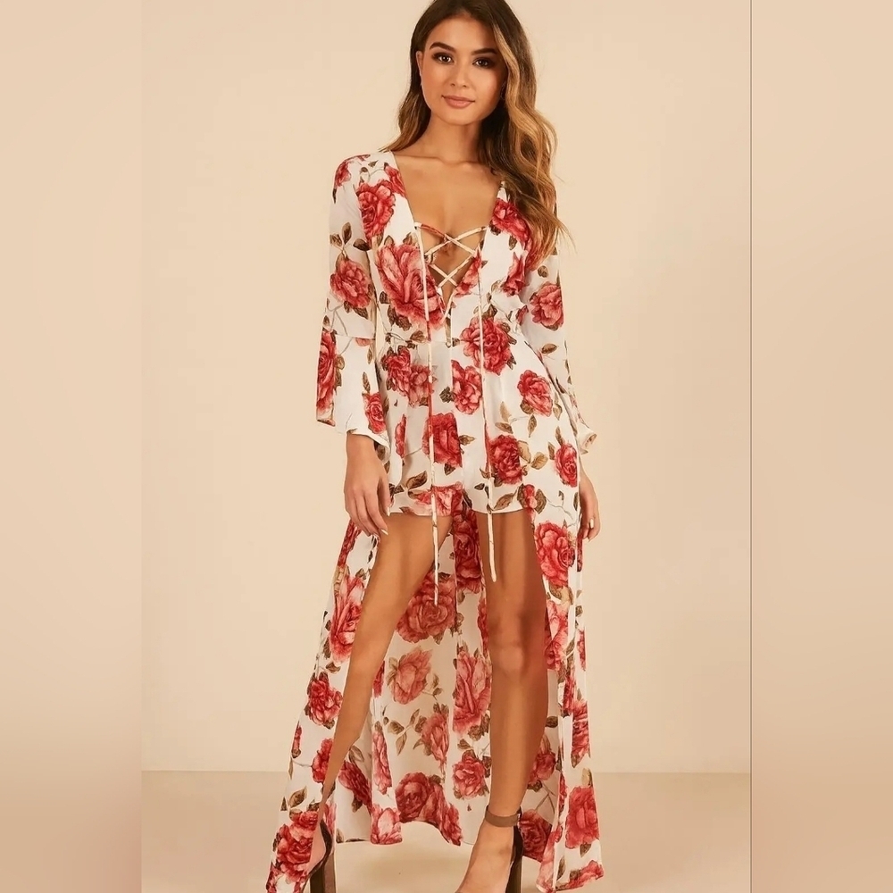 Haute Monde High-lo Floral Fairy Coquette Romper Medium whimsigoth